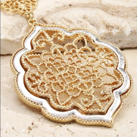 Filigree Mixed Metal Pendant Necklace - Picture 2 of 4